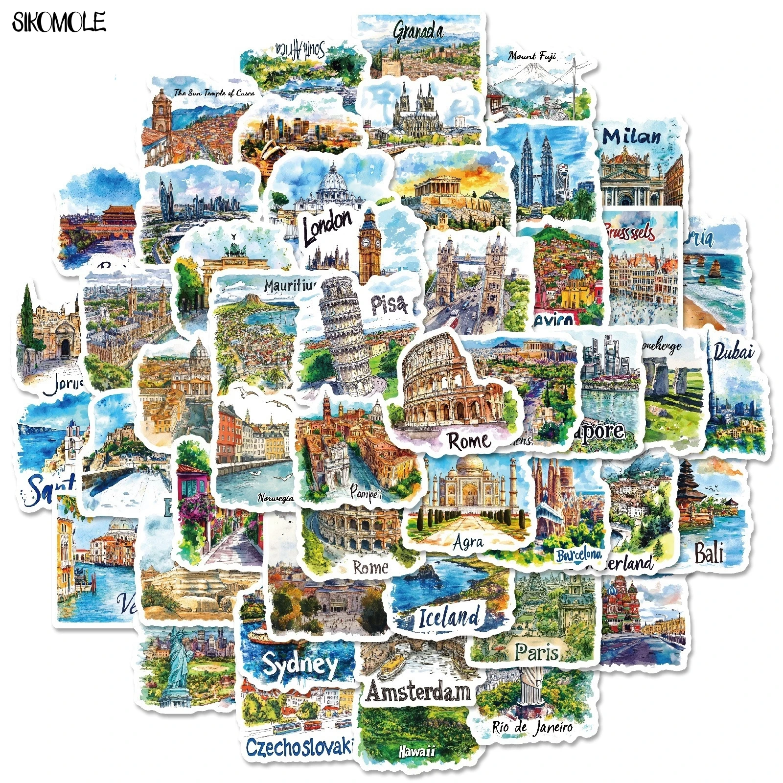10/30/50PCS World Famous City Landmark Buildings Graffiti Stickers Aesthetic Hand Drawn Decal DIY Car Laptop Skateboard Sticker
