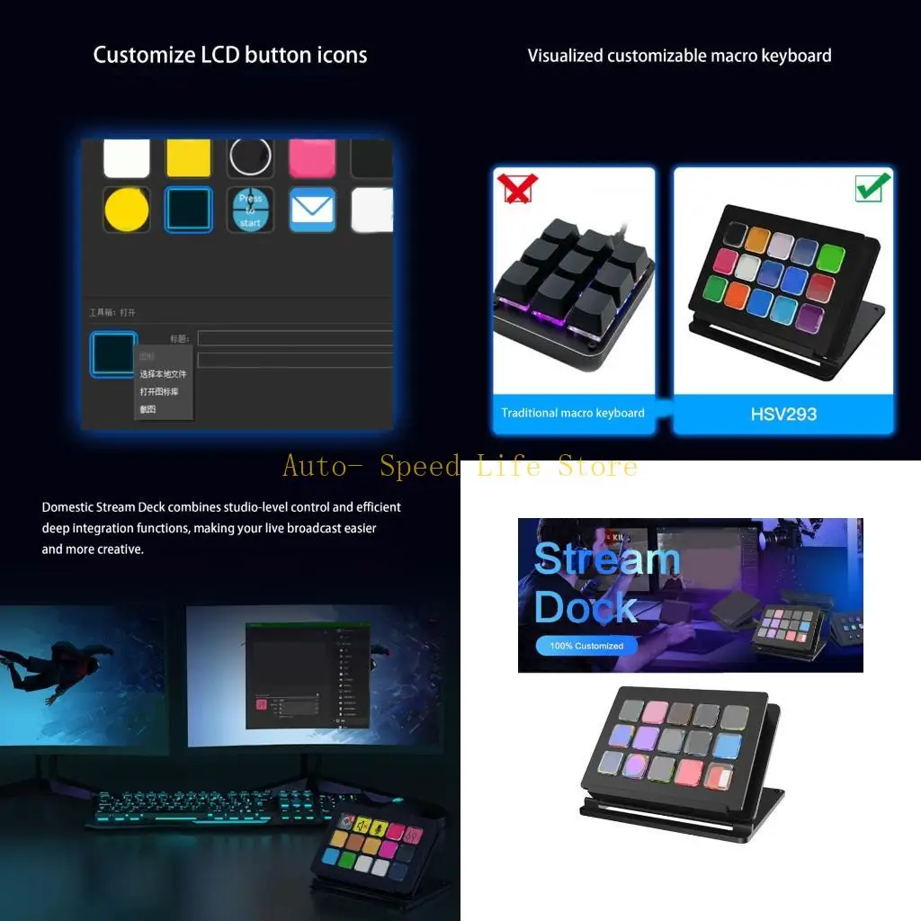 

02DA Macro LCD -клавиатура для потоковых геймеров дизайнеры настраиваемые горячих клавиш