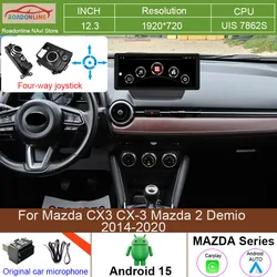 12.3 Inch 8+256GB Android 15 Car Radio For Mazda CX3 CX-3 Mazda 2 Demio 2014-2020 Multimedia Video Player CarPlay 4G WIFI