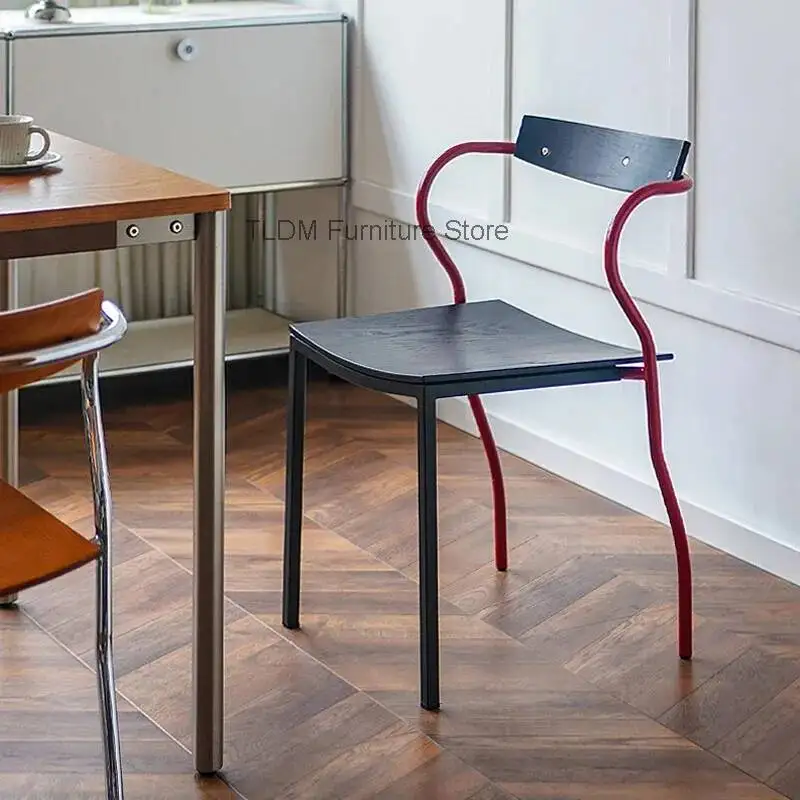 Modern Artistic Dining Chair with Asymmetric Metal Frame & Black Wood Top Creative Kitchen Chair for Dining Room Home Furniture