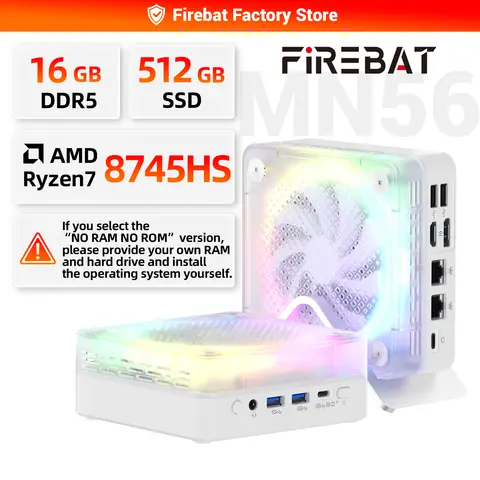 FIREBAT MN56 MINIPC RGB Fan Gaming Desktop with AMD R7-8745HS USB4 16GB DDR5 RAM 512GB ROM Double RJ45 BT5.2 WIFI6