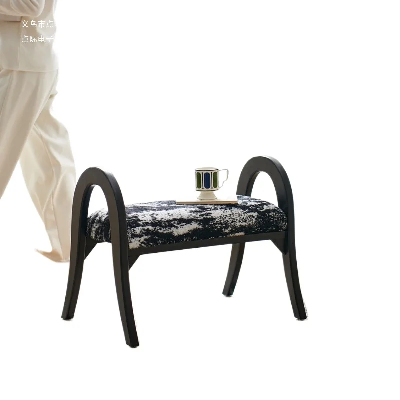 Soft velvet pedal black and white shoe change stool solid wood solid wood seat medieval and multi-purpose