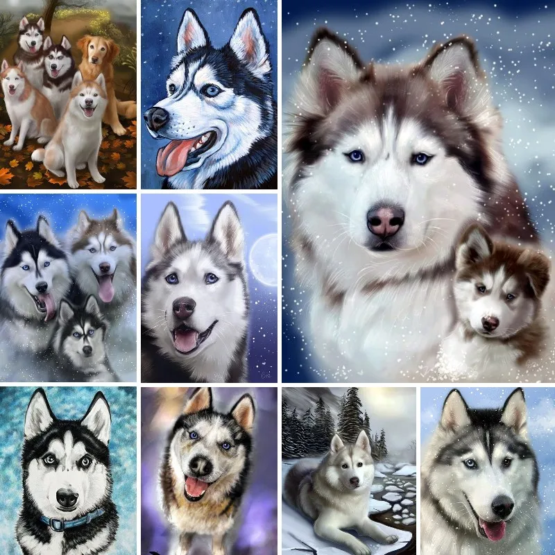 Diy 5D okrągły diamentowy malowanie zwierzę Siberian husky pies krzyżyk ścieg haft zestaw diamentowy Ornament mozaika ręcznie robiony prezent