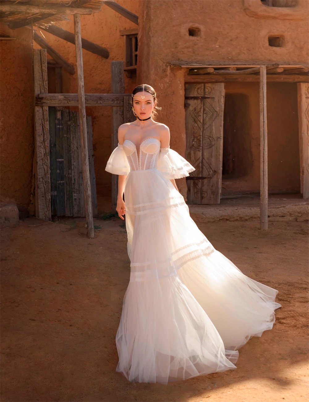 Vestidos De Novia De tul De encaje exquisito personalizados, tren De barrido, vestidos De Novia blancos transparentes, Vestido De Novia De corte en A