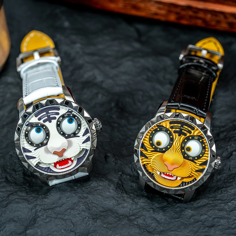 Lucky Harvey Luxury Striking Automaton Tiger Watches For Man Sapphire Crystal Automatic Mechanical Luminous Fashion Men Watches