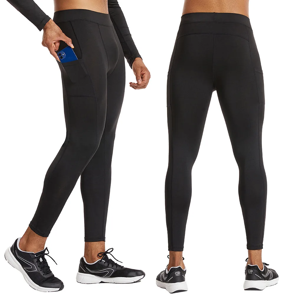 High Performance men's Running Tights for Running and Training with Pockets High Waist Tummy Control, Seamless Butt leggings men