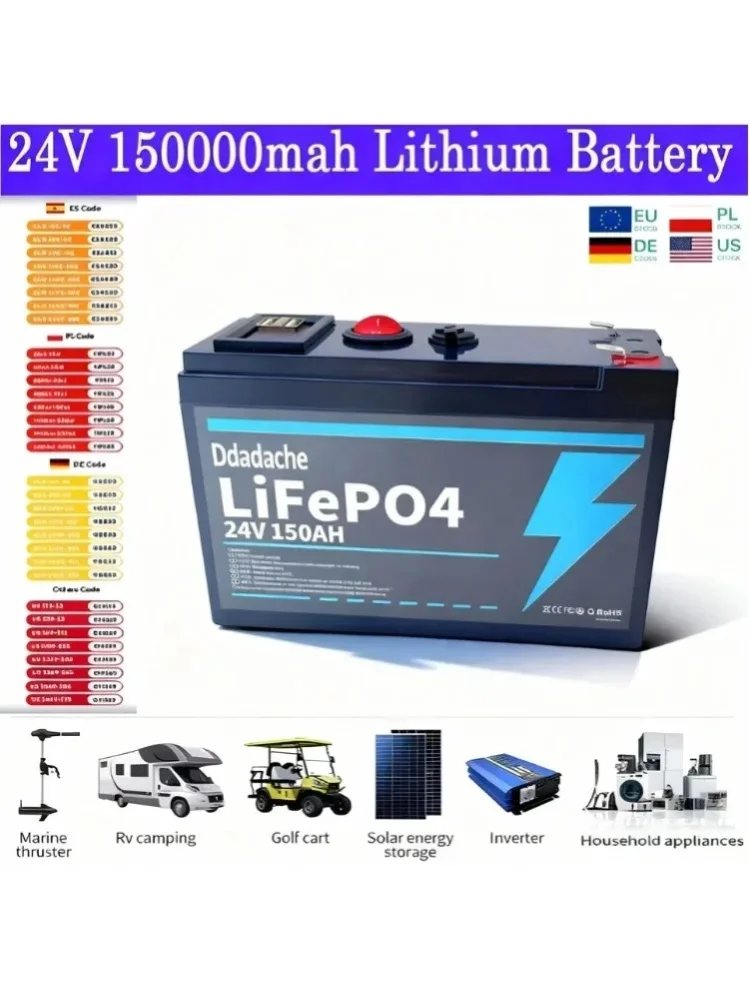 Akumulator LiFePO4 24V 150Ah z wbudowanym BMS, 8000+ cykli ładowania, idealny do systemów solarnych, kamperów, łodzi, jazdy terenowej. — 2