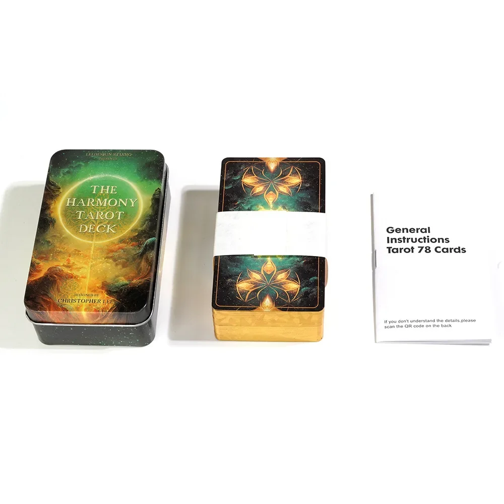 The Harmony Tarot Deck,78 Upgrade Gold-plated Edge Tarot Cards in A Tin Metal Box Board Games for Party Personal Entertainment