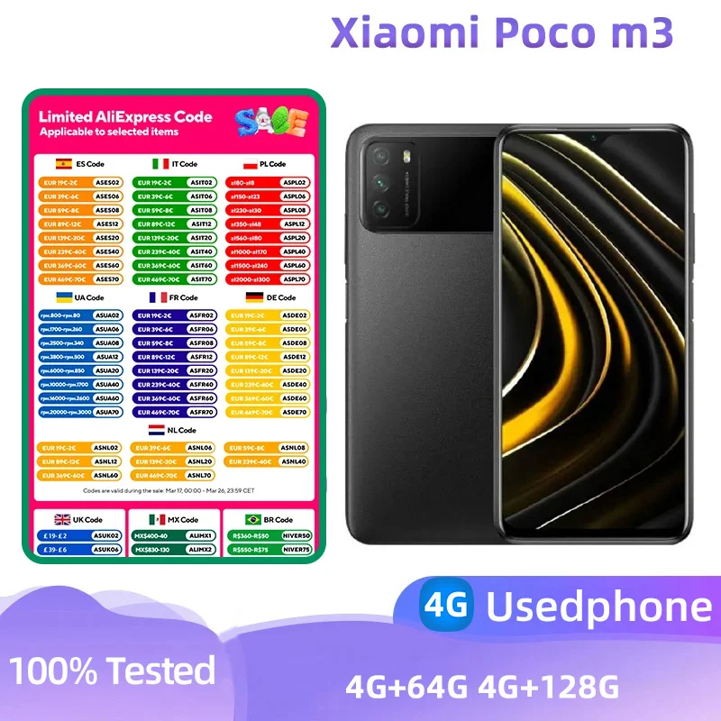 Xiaomi POCO M3 4G 6.53-inch screen smartphone CPU Qualcomm Snapdragon 662 battery capacity 6000mAh 48MP camera used phone