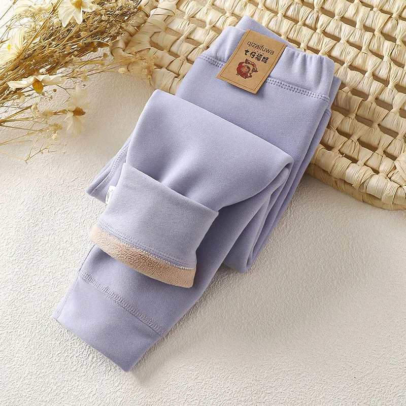 MILANCEL Winter Kids Warm Leggings 2-9T Thicken Girls Fleece Padded Render Pants Solid Color Children Boys Trousers
