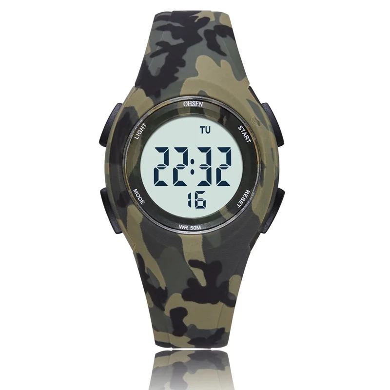 Camouflage Green Kids Sport Watches 50M Waterproof Blue Silicone Watch Children Electronic Wristwatches Stopwatch For Boys Girls