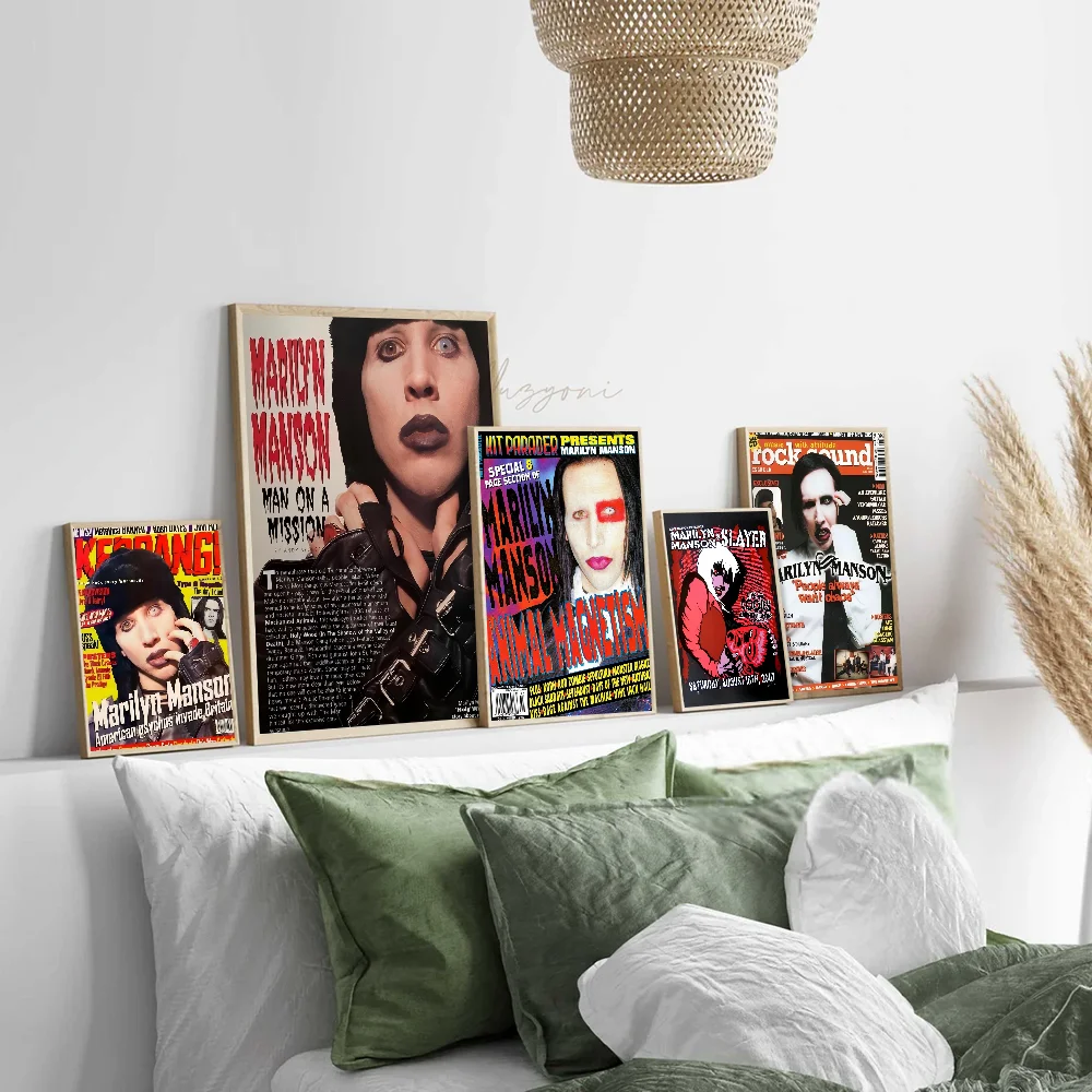 Singer Marilyn Manson Anime Posters Sticky Decoracion Painting Wall Art White Kraft Paper Wall Decor