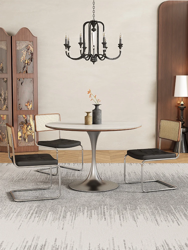 Table ronde en dalle de roche travertin, table à manger ronde pour la maison, petit appartement, table à manger ronde de style m