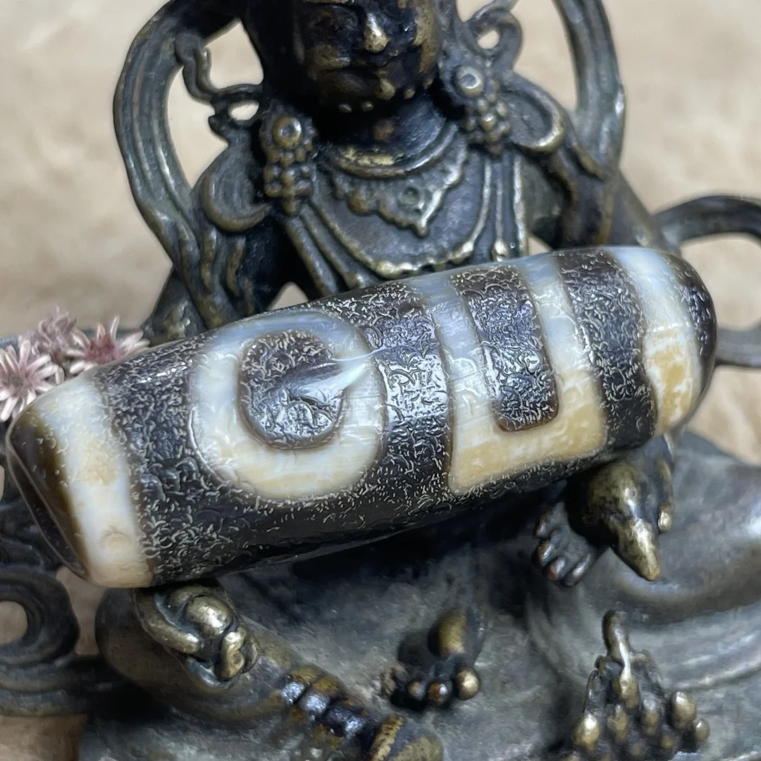 Energy Ancient Tibetan Old Agate The Great Weathering Double Heaven and Earth Dzi Bead Amulet Pendant Gzi Beads 11x13x39mm