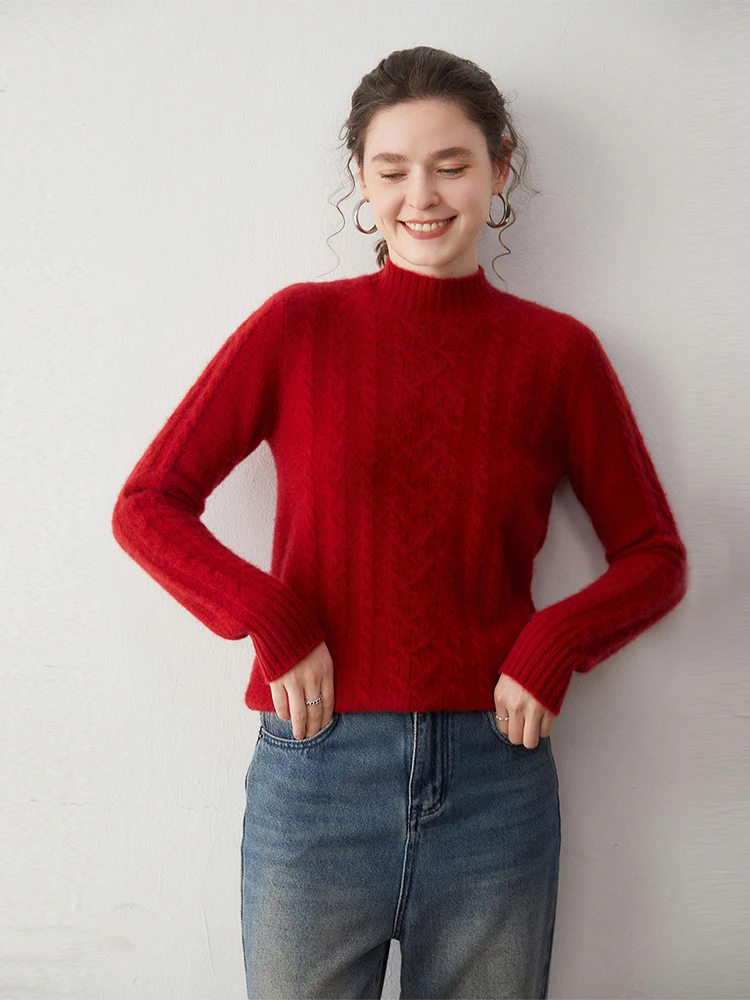 Damski sweter z golfem, dzianinowy, z wzorem kablowym, wykonany w 100% z kaszmiru, ciepły, miękki, na jesień i zimę, prosty, wygodny, odzież, topy.