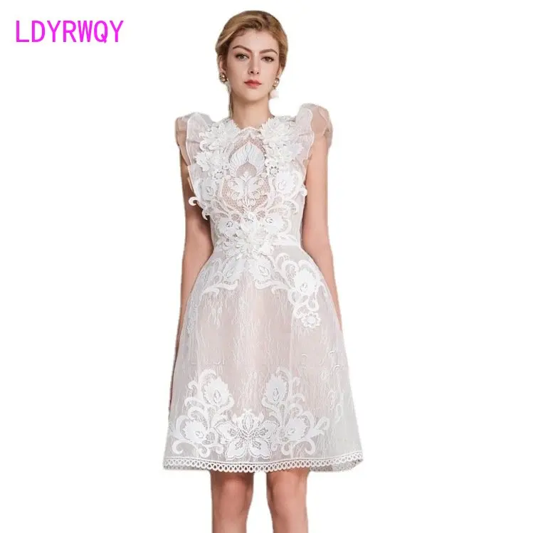 HEAVY INDUSTRY 3D FLORAL LACE CUTOUT EMBROIDERY DRESS