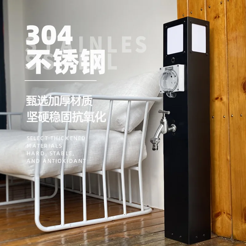 Smart LED Garden Courtyard Camp Light Post 304 Stainless High-Temperature Painted IP66 Waterproof with Single Water Outlet 80cm