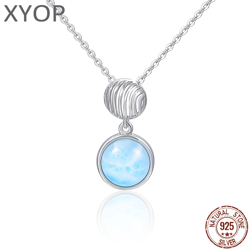 XYOP 925 Sterling Silver Holiday Feel Comes To The Face With Natural Larimar Necklace Jewelry Personality Party