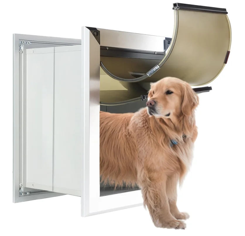 Weatherproof Dog Door, Aluminum Pet Door for Interior with Magnetic Flap and Lockable Sliding Panel, Heavy Duty Doggy