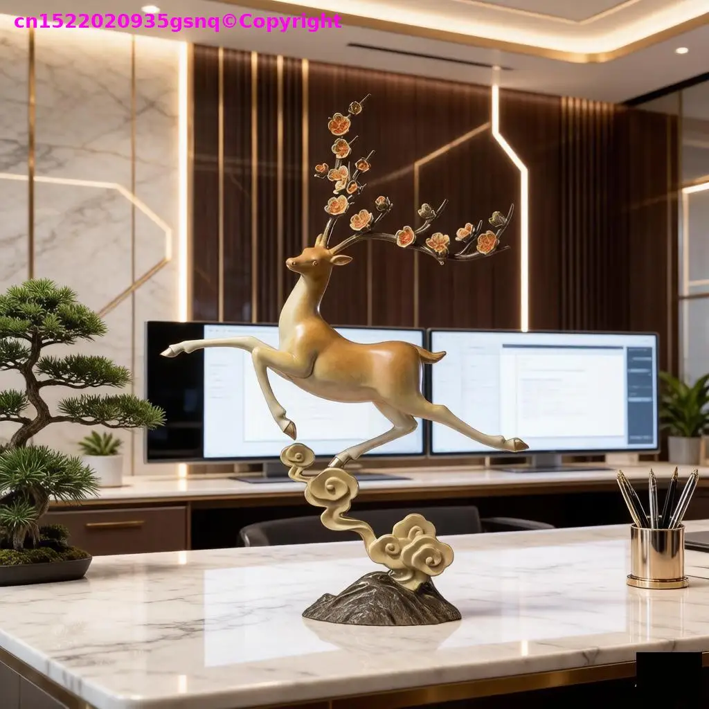 Exclusive 2026 NEW HOME office lucky decor celestial deer carving Recruiting wealth good luck Copper sculpture Joyful ornament