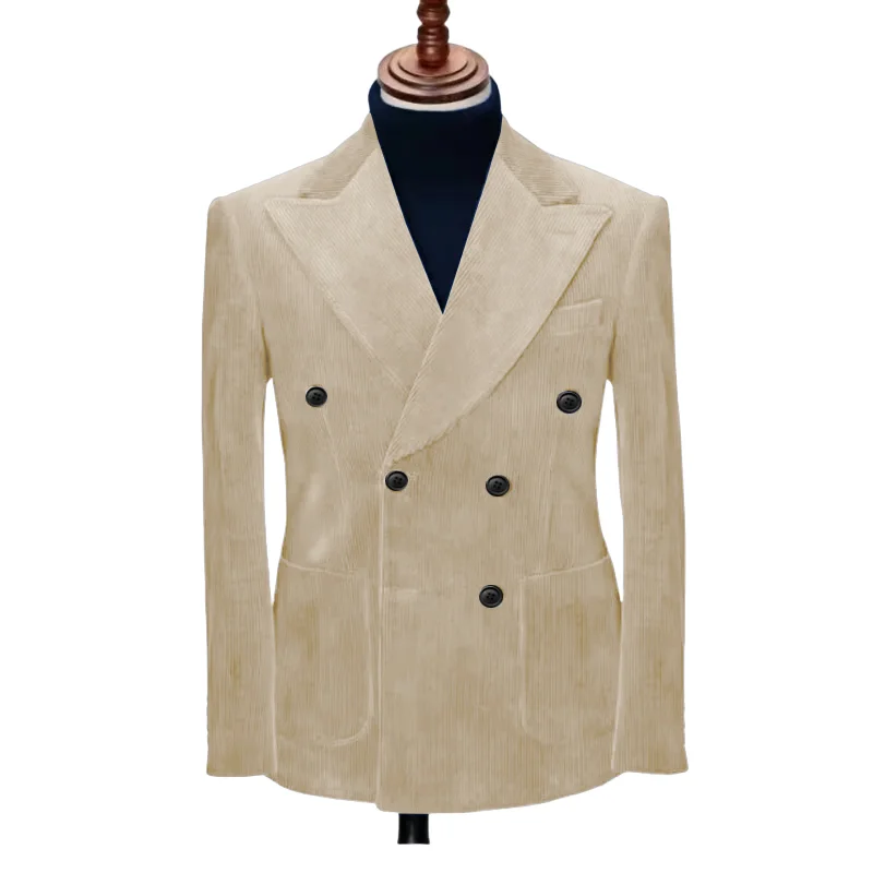 Costume Double boutonnage en velours côtelé pour hommes, Blazer décontracté pour marié de mariage, s
