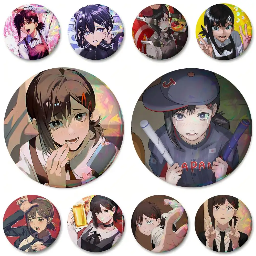 Kobeni Higashiyama Anime Chainsaw Man Round Badge Lapel Pin Backpack Clothing Jewelry Accessories Gift Brooch