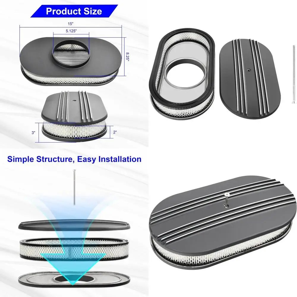 

15 Oval Black Air Cleaner Kit with 4-Barrel Carb and Filter Element & Bolts