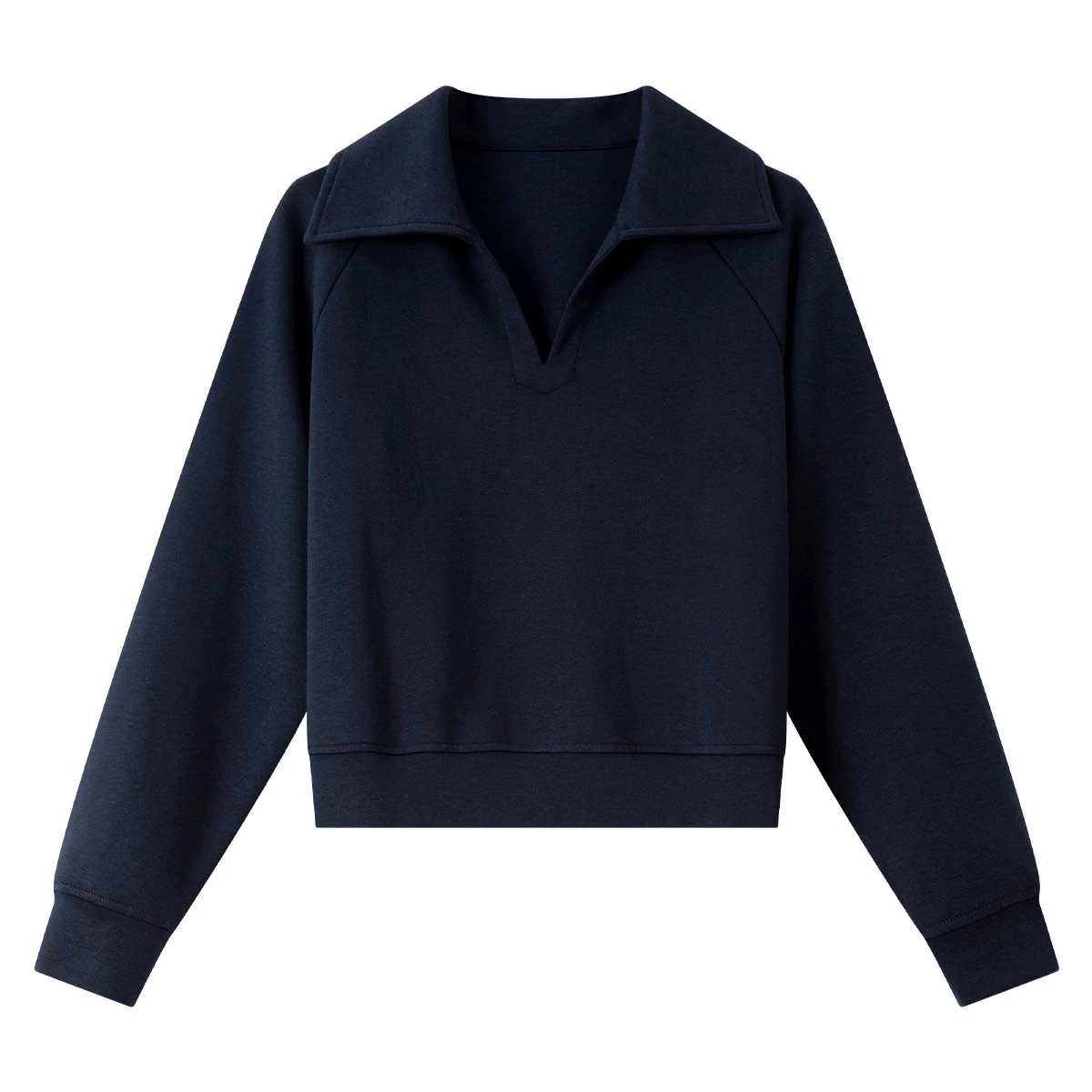 VIMLY Sports Women Sweatshirts Autumn 2025 Navy Blue Knitted Female Sweatshirt Elegant Office Wear Polo Neck Ladies Tops A2220