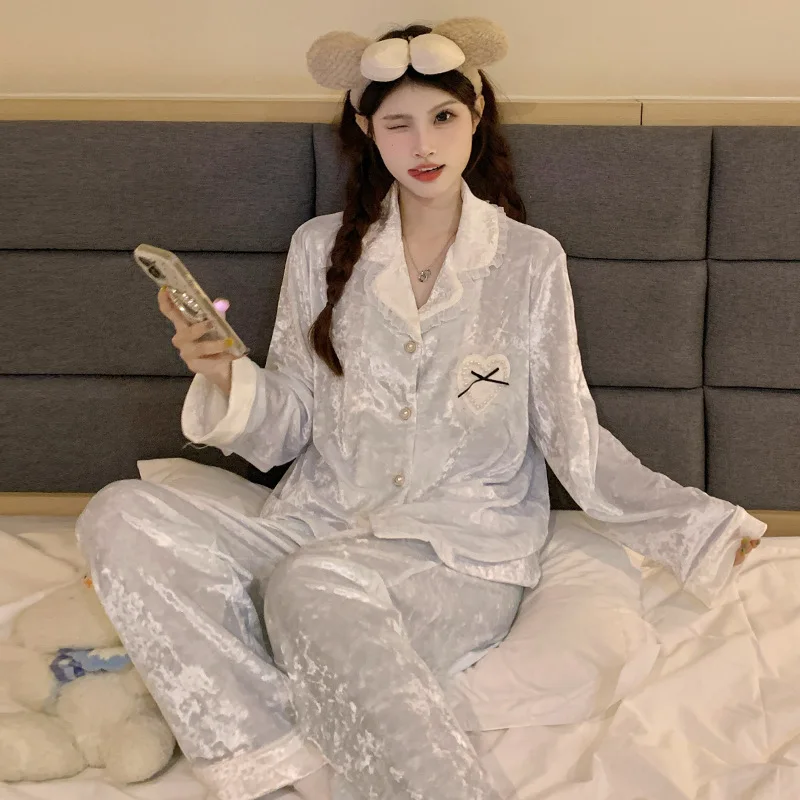 

Женские пижамы, домашняя одежда, верхняя одежда, женская весенняя новинка, милая осенне-зимняя утепленная бархатная теплая одежда для дома, комплект из двух предметов