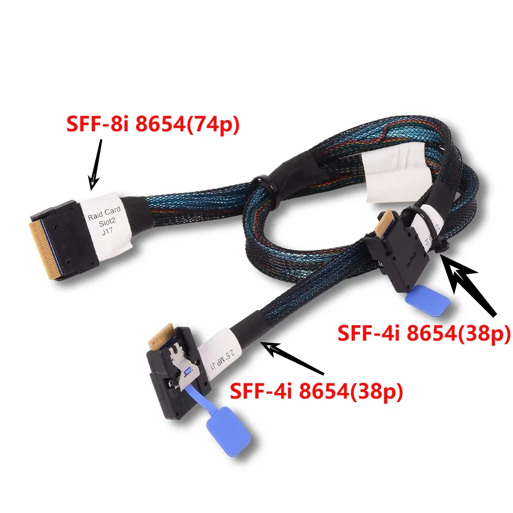90 degrees Slim SAS SFF8654 8i 74p To Dual Elbow SFF-8654 4i 36p SAS Built-in Server Array Data Cable Split Into Two One in Two
