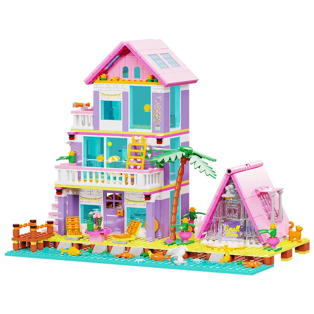 

Girl Beach House Building Blocks Toys for Girls Age 8+, Seaside Villa Friends Building Set with Light, 791pcs Mini Bricks