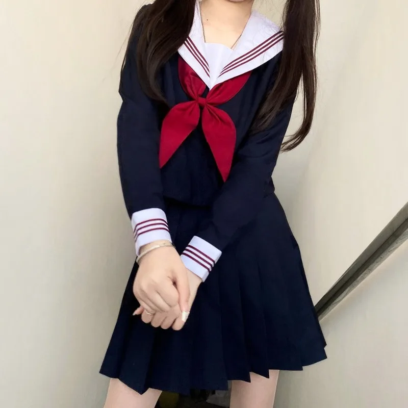 Basic Style Japanese School Uniform College High School Girls Student Uniforms Sailor Suit White Tops Pleated Skirt Plus XXL