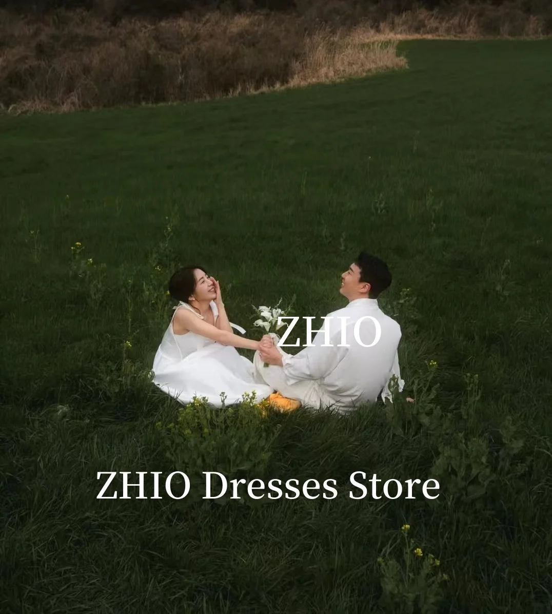 ZHIO Элегантное свадебное платье Милая трапеция с бантом и лентами на тонких бретельках Вечернее свадебное платье Корейская фотосессия по индивидуальному заказу