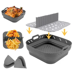 Air Fryer Silicone Shape Basket Round Square Reusable Foldable Bpa Free 20cm/22cm AirFryer Mold Liner Accessories