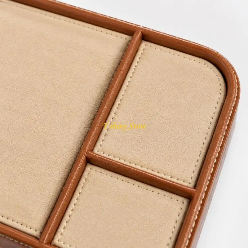 N58F Synthetic Leather Desktop Valet Tray with 3 Separate Compartments for Keys, Jewelry, Wallets, Watches and Earbuds