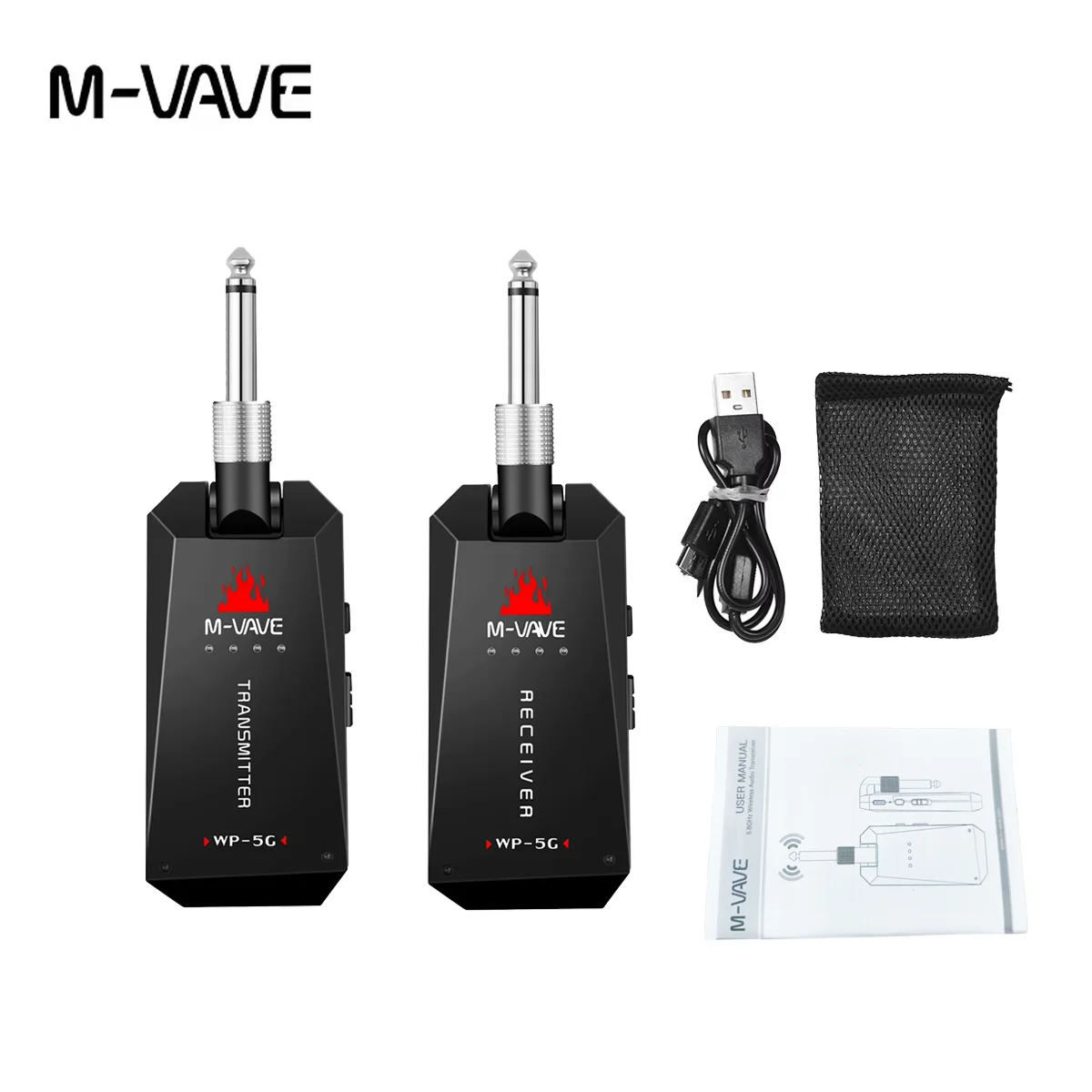 

M-VAVE WP-5G Black 5.8G Wireless Guitar System Rechargeable Transmitter Receiver with Type-C Charging Cable