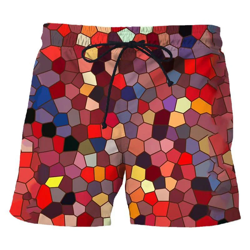 Vintage Colorful Geometric 3d Print Beach Shorts For Men Outdoor Summer Swim Trunks Street Oversized Male Sports Short Pants