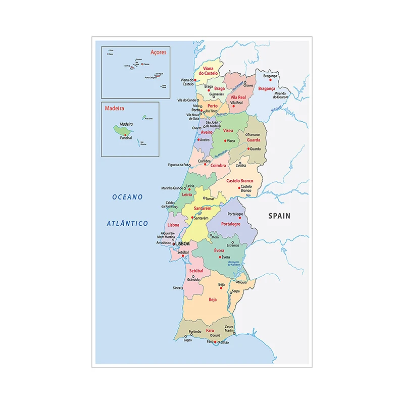 60*90cm mapa administracyjna portugalia mapa ścienna w portugalskim obrazie na płótnie bez ramki plakat Home Decor przybory szkolne