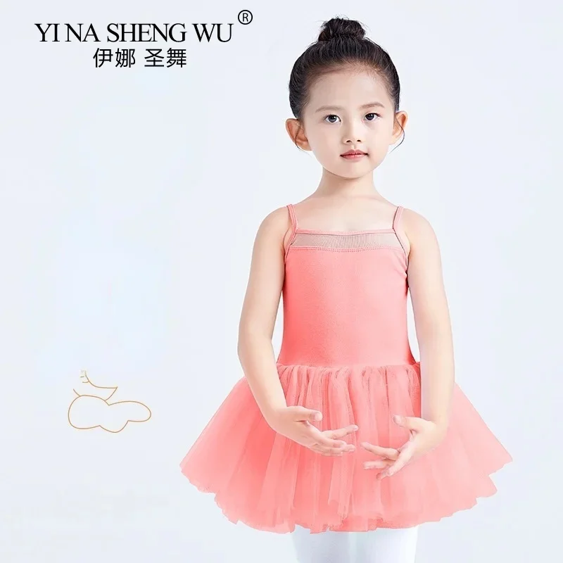 New Girls Camisole Ballet Leotard Dancewear Kids Cotton Gymnastics Practice Leotards Ballet Dance Bodysuit Gauze Skirt for Girl