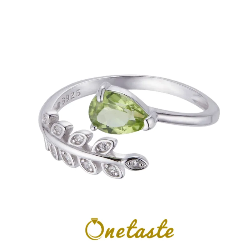 

Овальный перидот Stoen, стерлинговое серебро 925 пробы, в форме листа, открытые кольца, женские кольца с кубическим цирконием, изящное модное регулируемое кольцо, подарок для нее