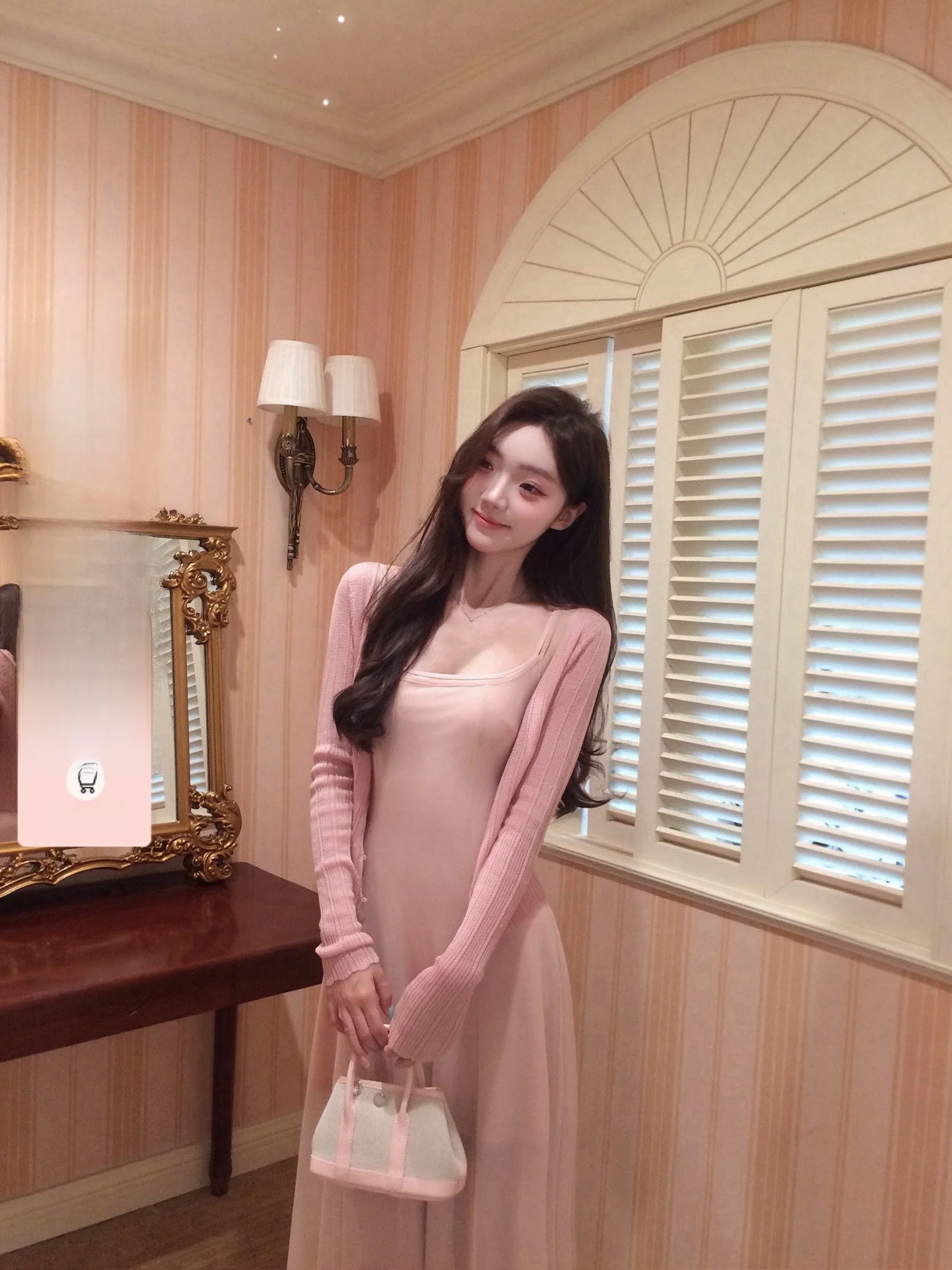 

Pure Desire Pink Knitted Slim Fit Women's Dr Set with Strapl Design for Date Autumn Season White Water Godd Brand