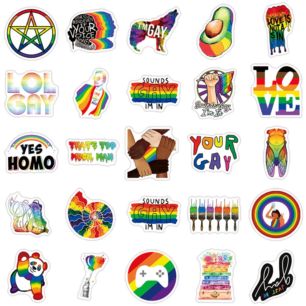 10/30/50PCS Rainbow LGBT Gay Pride Stickers DIY Skateboard Phone Laptop Luggage Suitcase Car Bike Wall Decals Sticker Toys Gift