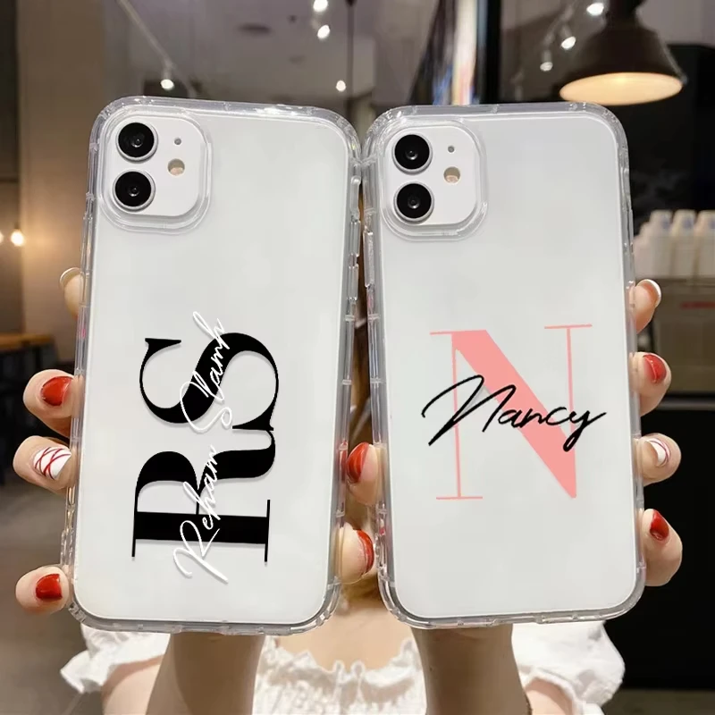 Personalisierte Brief Benutzerdefinierte Name Handyhülle für iPhone 16 Pro Max 13 12 11 14 15 Plus Xs MAX XR Weiche Silikon Klare Abdeckung Fundas