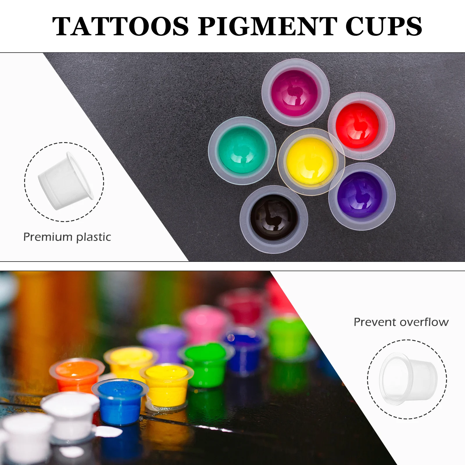 

100 шт., контейнеры для чернил для татуировок, пластиковые прозрачные держатели для пигментов с широкими краями, защищенные от разливов, профессиональные принадлежности, чашки для чернил для татуировок
