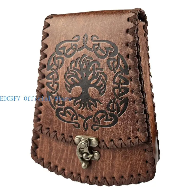 652F Medieval Waist Bag Vintage Embossed Leather Belt Pouches Medieval Waist Pack Phone Bag Coin Purse For Men Women Cosplay