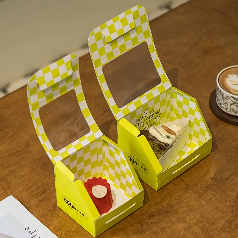 Japanese Style Transparent Window Cake Roll Tiger Skin Roll Packaging Boxes West Point Sweet Cut Puff Package Box Flip-top Box