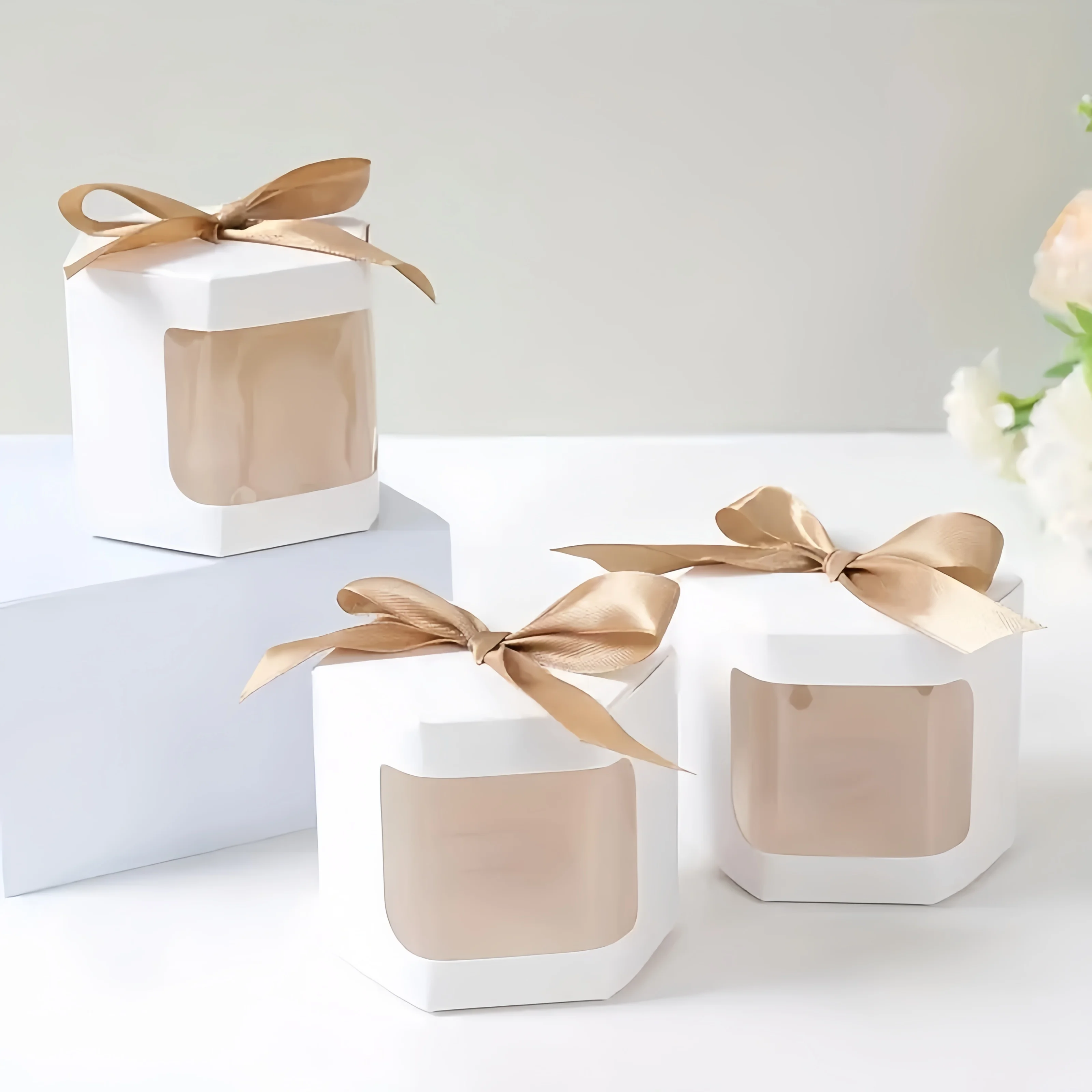 6/12/30 Stück Kraftpapier-Band-Schachtel für Süßigkeiten und Kekse mit transparentem Fenster, handgefertigte Geschenkverpackung, Geschenkbox für Hochzeiten und Partys – Detail 4