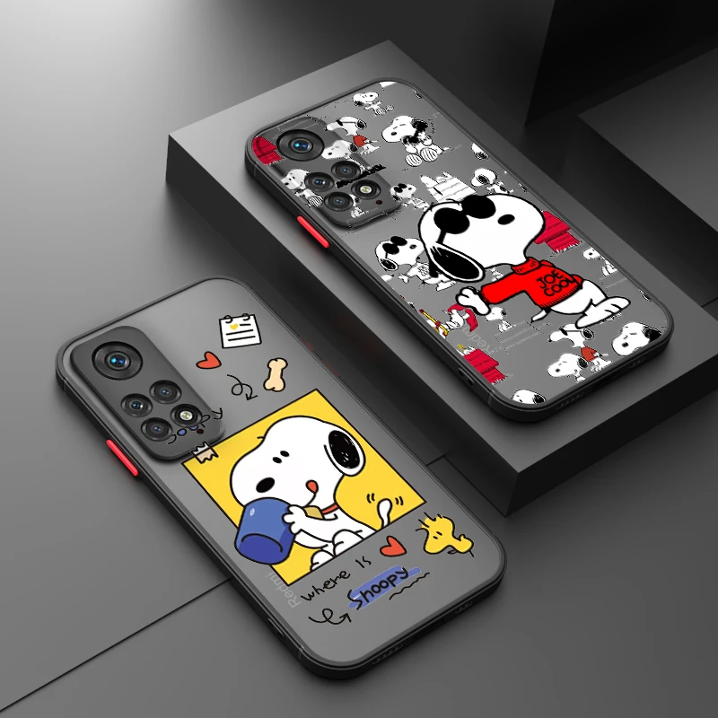 Cartoon S-Snoopyes For Xiaomi Redmi Note 12 Turbo Speed 11 10 9 Pro Plus Max 4G 5G Frosted Translucent Hard Phone Case