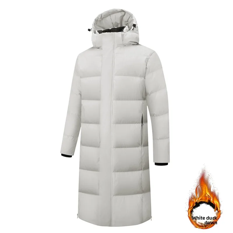 فاخر رجالي طويل أسفل سترة الكورية نمط بطة أسفل الدافئة شغل السترات عادية هود طول الركبة مقاومة البرد الشتاء أسفل معاطف