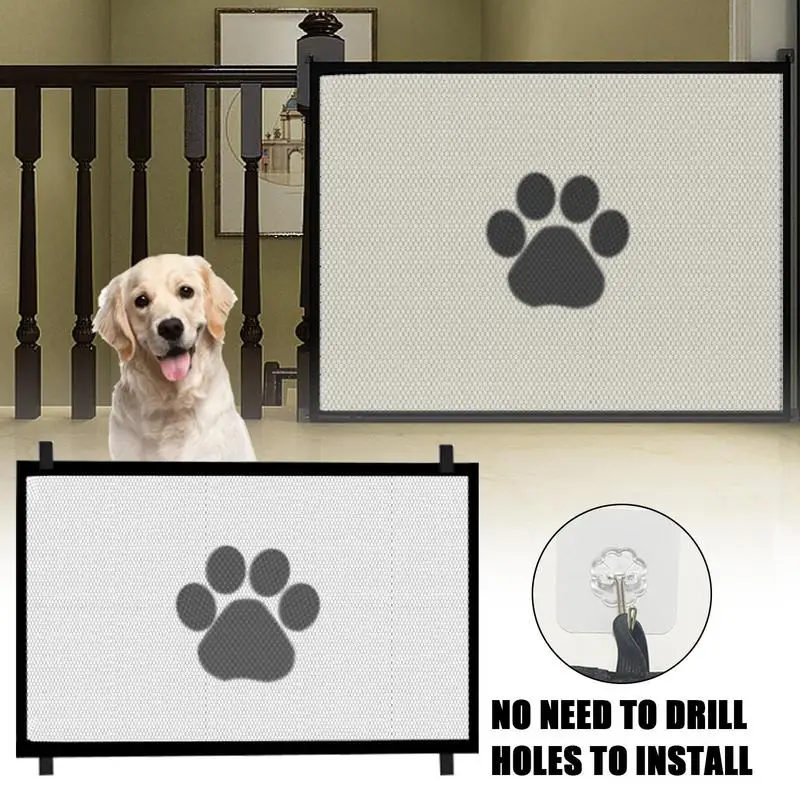 Dog Gate For Stairs Retractable Pet Barrier Wide Pet Gate Folding Fence Net For Stairs Doorways Halls Kitchen